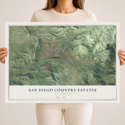 Map of San Diego Country Estates, California, 18 x 24 inch unframed archival matte print