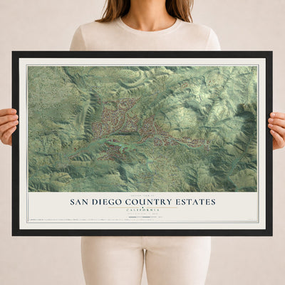 Map of San Diego Country Estates, California, 18 x 24 inch print in a black wood frame