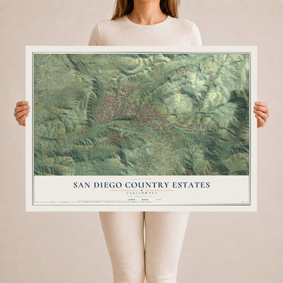 Map of San Diego Country Estates, California, 24 x 36 inch unframed archival matte print