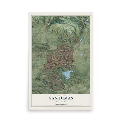 Map of San Dimas, California, 12 x 18 inch unframed archival matte print