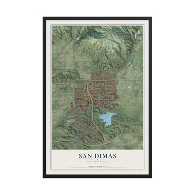 Map of San Dimas, California, 12 x 18 inch print in a black wood frame