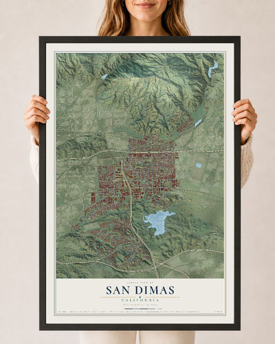 Map of San Dimas, California, 24 x 36 inch print in a black wood frame
