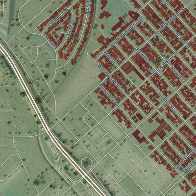Second close-up of the map of San Fernando, California print showing more streets and buildings