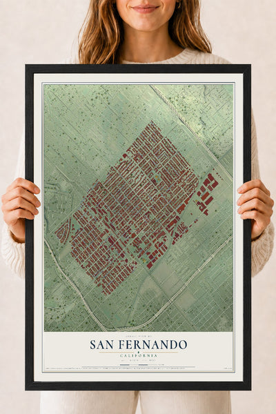Map of San Fernando, California, 18 x 24 inch print in a black wood frame