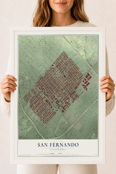Map of San Fernando, California, 18 x 24 inch print in a white wood frame