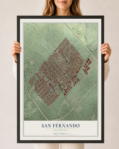 Map of San Fernando, California, 24 x 36 inch print in a black wood frame