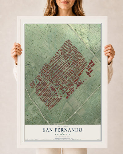 Map of San Fernando, California, 24 x 36 inch print in a white wood frame