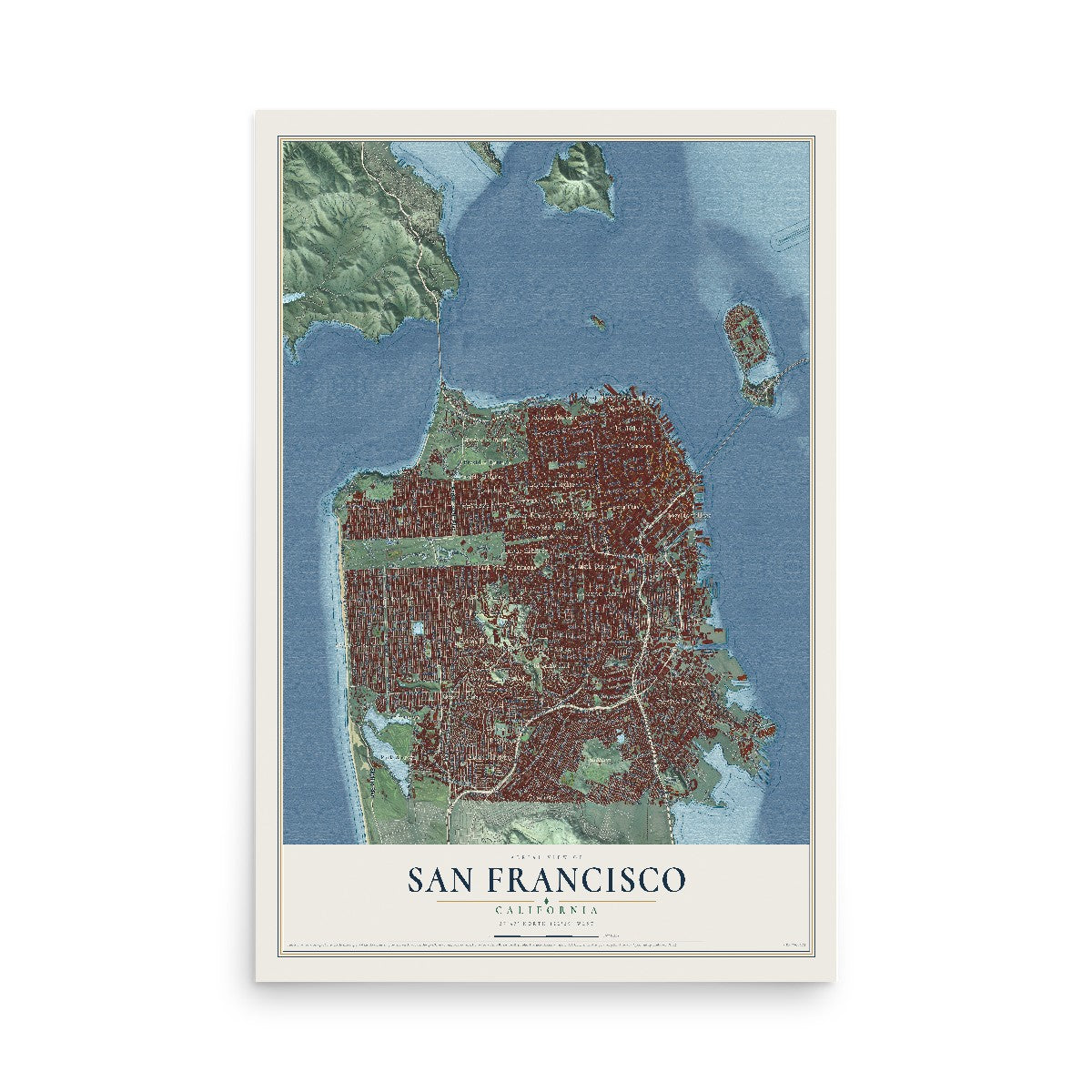 Map of San Francisco, California, 12 x 18 inch unframed archival matte print