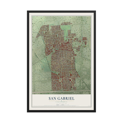 Map of San Gabriel, California, 12 x 18 inch print in a black wood frame