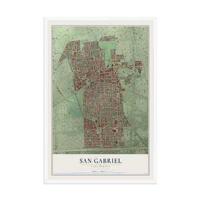 Map of San Gabriel, California, 12 x 18 inch print in a white wood frame