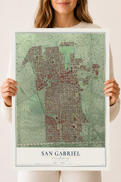 Map of San Gabriel, California, 18 x 24 inch unframed archival matte print