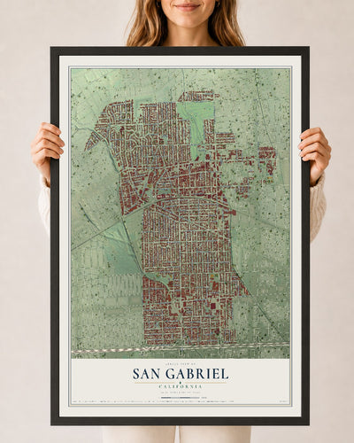 Map of San Gabriel, California, 24 x 36 inch print in a black wood frame