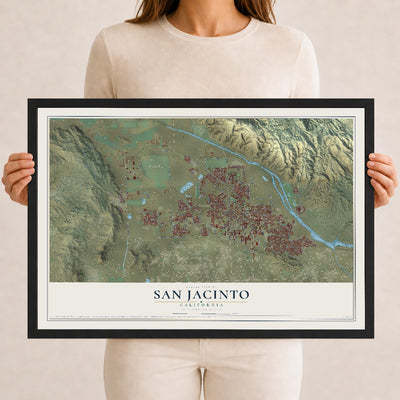 Map of San Jacinto, California, 12 x 18 inch print in a black wood frame