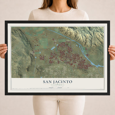 Map of San Jacinto, California, 18 x 24 inch print in a black wood frame