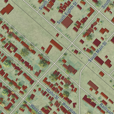 Close-up of the map of San Joaquin, California print showing street and building detail