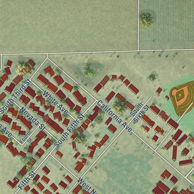 Second close-up of the map of San Joaquin, California print showing more streets and buildings