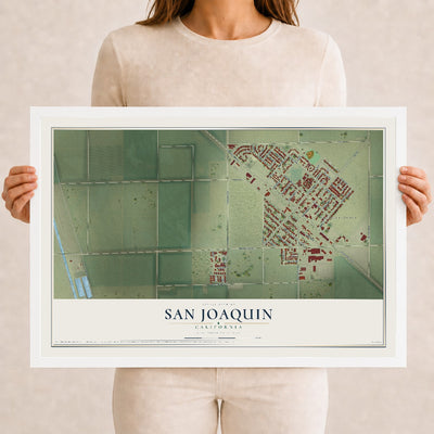 Map of San Joaquin, California, 12 x 18 inch print in a white wood frame
