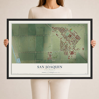 Map of San Joaquin, California, 24 x 36 inch print in a black wood frame