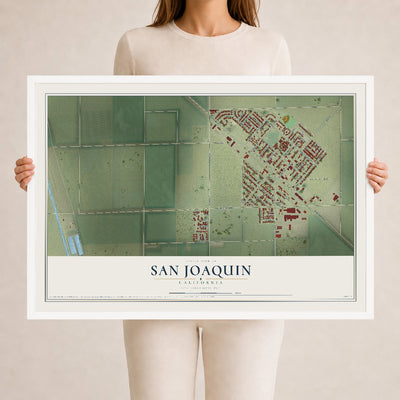 Map of San Joaquin, California, 24 x 36 inch print in a white wood frame