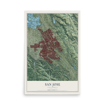Map of San Jose, California, 12 x 18 inch unframed archival matte print