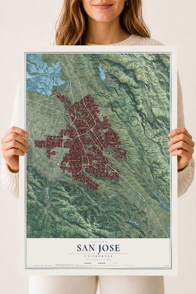 Map of San Jose, California, 18 x 24 inch unframed archival matte print