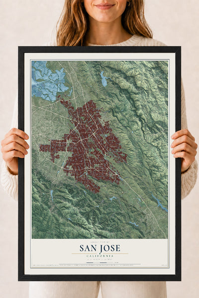 Map of San Jose, California, 18 x 24 inch print in a black wood frame