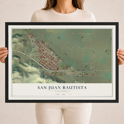 Map of San Juan Bautista, California, 18 x 24 inch print in a black wood frame