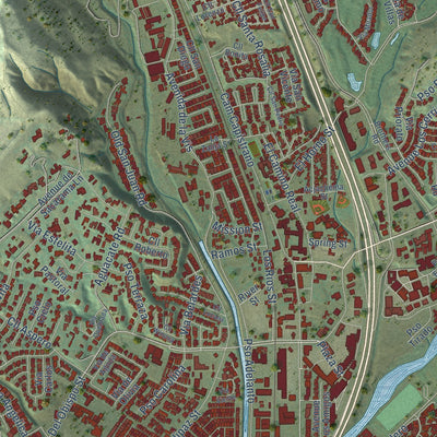 Close-up of the map of San Juan Capistrano, California print showing street and building detail
