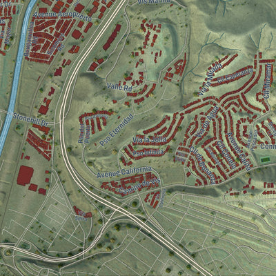 Second close-up of the map of San Juan Capistrano, California print showing more streets and buildings