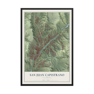 Map of San Juan Capistrano, California, 12 x 18 inch print in a black wood frame