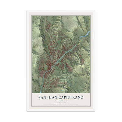 Map of San Juan Capistrano, California, 12 x 18 inch print in a white wood frame