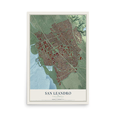 Map of San Leandro, California, 12 x 18 inch unframed archival matte print