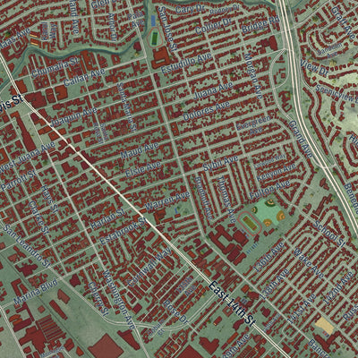 Second close-up of the map of San Leandro, California print showing more streets and buildings
