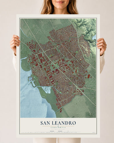 Map of San Leandro, California, 24 x 36 inch unframed archival matte print