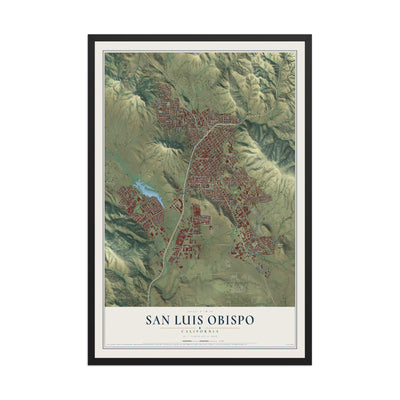 Map of San Luis Obispo, California, 12 x 18 inch print in a black wood frame