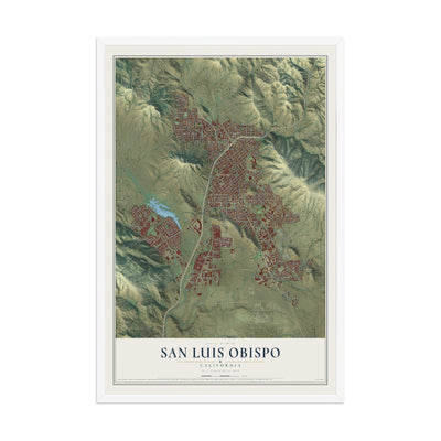 Map of San Luis Obispo, California, 12 x 18 inch print in a white wood frame