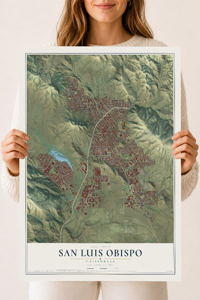 Map of San Luis Obispo, California, 18 x 24 inch unframed archival matte print