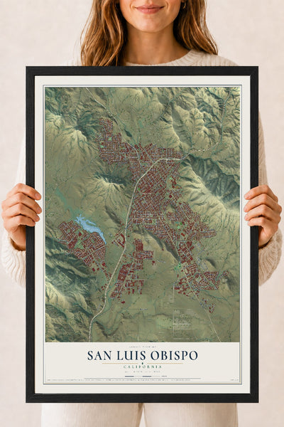 Map of San Luis Obispo, California, 18 x 24 inch print in a black wood frame