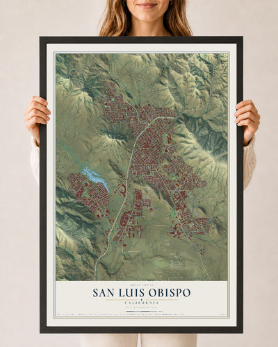 Map of San Luis Obispo, California, 24 x 36 inch print in a black wood frame