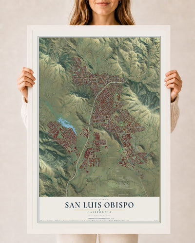 Map of San Luis Obispo, California, 24 x 36 inch print in a white wood frame
