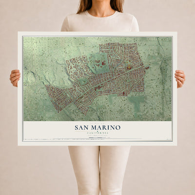 Map of San Marino, California, 24 x 36 inch unframed archival matte print