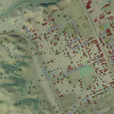 Second close-up of the map of San Martin, California print showing more streets and buildings
