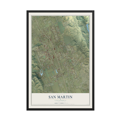Map of San Martin, California, 12 x 18 inch print in a black wood frame