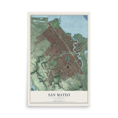 Map of San Mateo, California, 12 x 18 inch unframed archival matte print