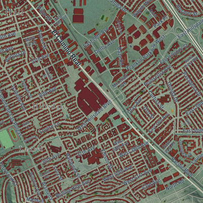 Close-up of the map of San Mateo, California print showing street and building detail