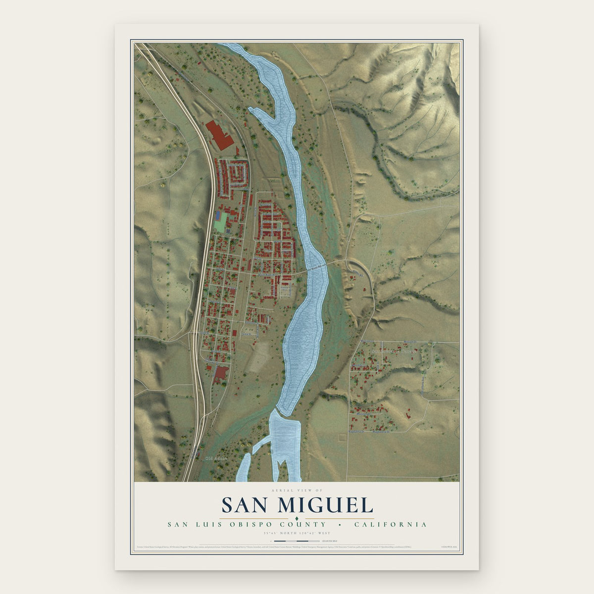 San Miguel, San Luis Obispo County, California map print, the full design