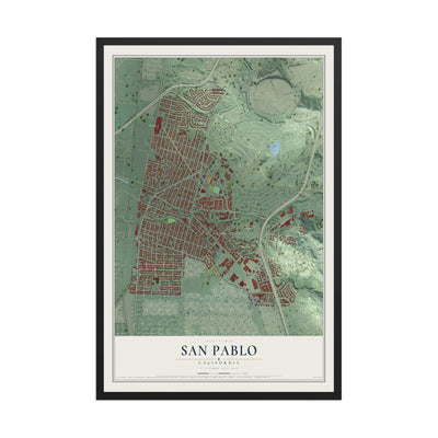 Map of San Pablo, California, 12 x 18 inch print in a black wood frame