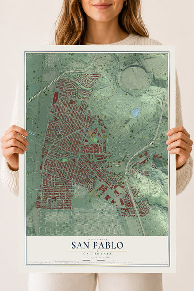 Map of San Pablo, California, 18 x 24 inch unframed archival matte print