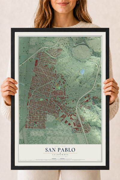 Map of San Pablo, California, 18 x 24 inch print in a black wood frame