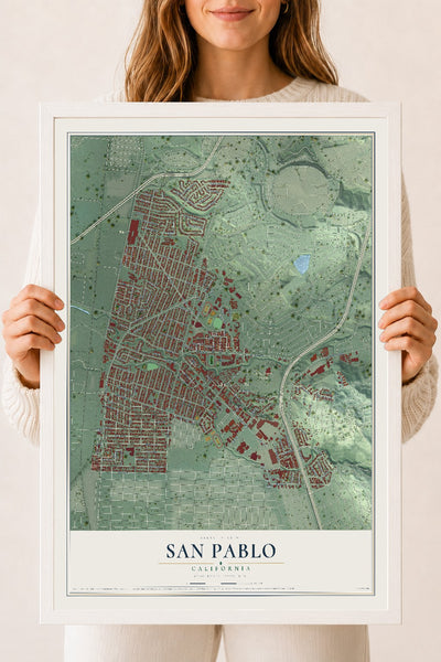 Map of San Pablo, California, 18 x 24 inch print in a white wood frame